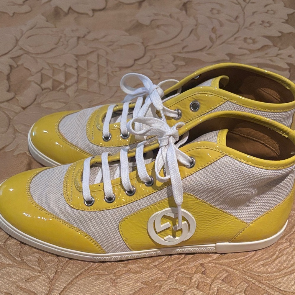 Gucci Yellow and White Leather Sneakers